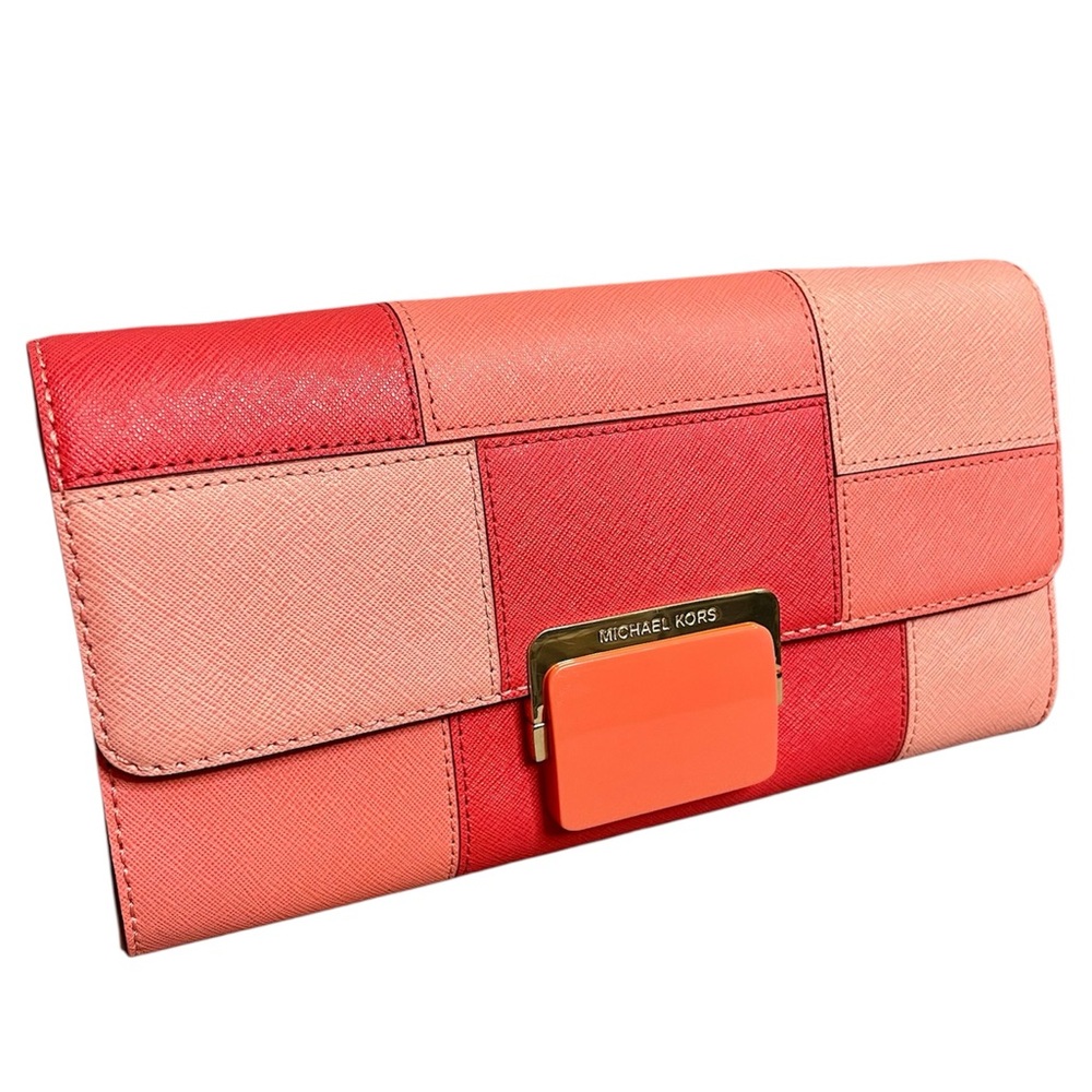 Michael Kors Pink Patchwork Saffiano Leather Convertible Clutch Removable Strap - Picture 10 of 10